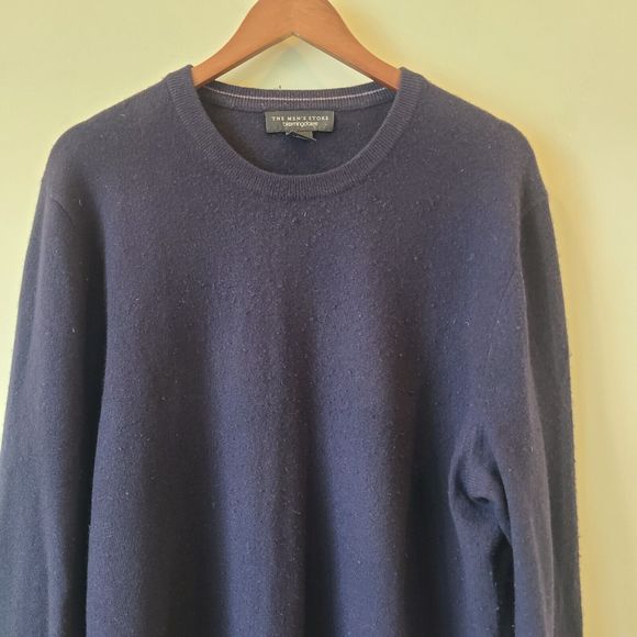 Bloomingdale's Mens 100% Cashmere Pullover Sweater Navy Size XL Elbow Patches - Picture 2 of 11